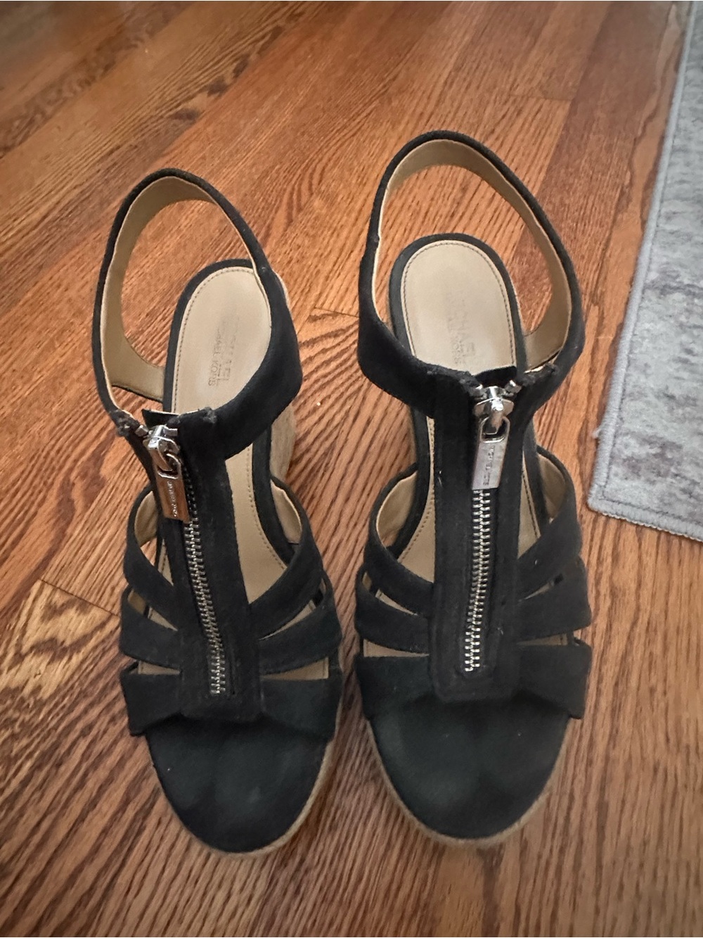 Women's Black Michael Kors Zip-Front Wedge Heels